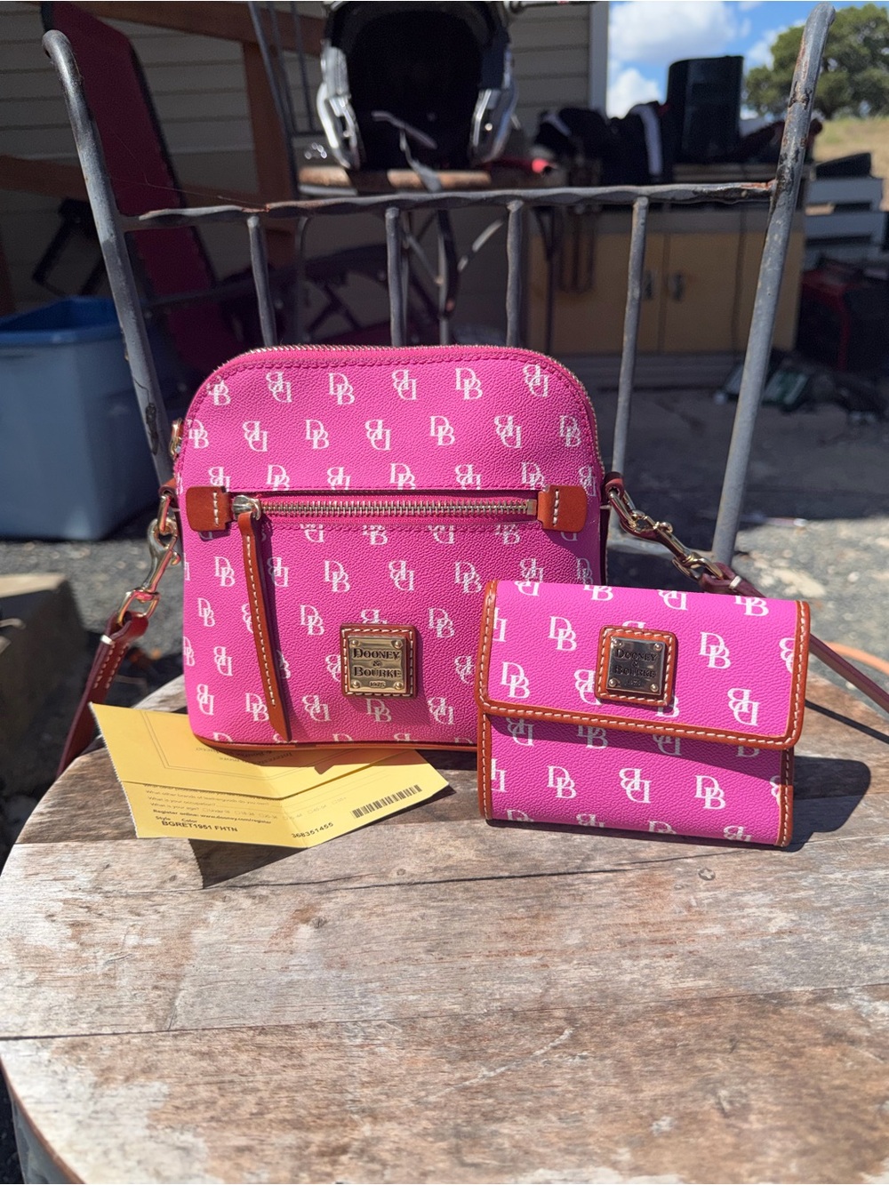 Dooney & Bourke Gretta Domed Crossbody Bag With Matching Wallet in Fuchsia